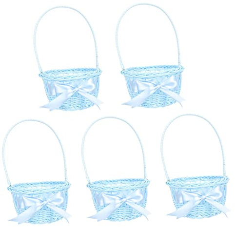 Garneck 5 Stück Rattan Körbe Mit Griff Korb Mit Griffen Rustikaler Blumenmädchen Korb Holzkorb Mit Griff Kleiner Blumenkorb Für Blumenmädchen Aufbewahrungskörbe