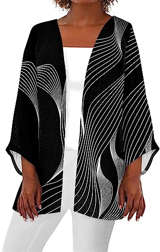 SCBFDI Coprispalle Donna, Donna Cardigan Leggero Hawaii Grafica Floreale Fronte Aperto Cardigan Cropped Plus Drappeggiato Lungo Trench Spolverino, Cardigan Leggero Donna Estivo