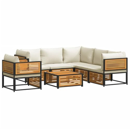 vidaXL Garten Sofa Garnitur 7-TLG., Gartenmöbel Set mit Kissen, Sitzgruppe für Garten Terrasse, Lounge Sitzgarnitur, Massivholz Akazie
