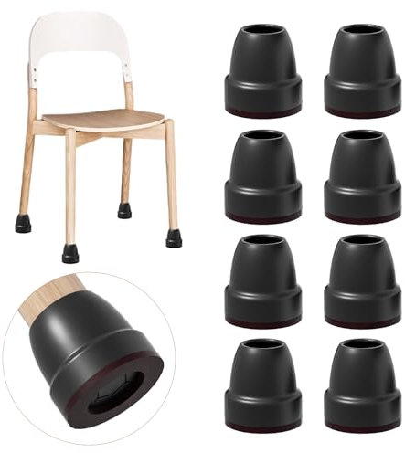 Ezprotekt 8 Stück Stuhlbeinabdeckungen, Ø21-25mm Schutzkappen Für Stuhlbeine mit Filz kleine Schwarz Silikon Bodenschoner mit umwickelten Filz Gummi Stuhlbeinkappen Möbelfüße