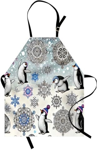 ABAKUHAUS Weihnachten Kochschürze, Tanzende Pinguine im Schnee, Unisex-Küchenlätzchen mit verstellbarem Hals für Kochen Gartenarbeit, Elfenbein Violett Blau