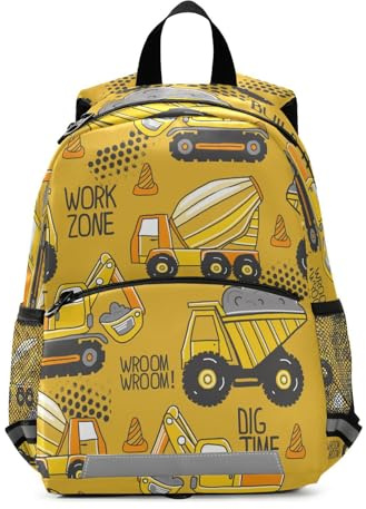 Yopersonalizes Kinder- und Kleinkind-Rucksack für Jungen und Mädchen Bagger, Bau Auto Vorschule Kindergarten- und Kita-Tasche mit Brustgurt, mehrfarbig, Small