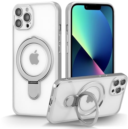 ZCDAYE Magnetic Case for iPhone 16 Pro Max with Invisible Stand, Silver | Compatible with Magsafe, Men Women Transparent Clear Phone Case, Rotating Ring holder, Camera Protection Protective Cases