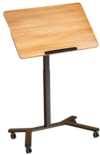 Laptoptisch Höhenverstellbar Mit Rollen Material Pelletplatte Und Stahlrahmen Mobiler Beistelltisch Für Pflegebett Pneumatische Hebevorrichtung(Natural)