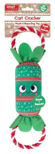 YöL Green Plush Christmas Cracker Pet Dog Puppy Toy Squeaker Chew Rope Tug of War Festive Stimulating Interactive Play