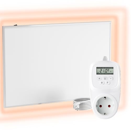 UMBRELLA® Pannello Riscaldante a Infrarossi con Termostato [INCL. TERMOSTATO TH12] – Radiatore a Infrarossi–Riscaldamento a Infrarossi con Tecnologia Carbon Crystal–Pannello Adatto per il Bagno – 600W