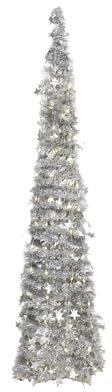 Totò Piccinni Albero di Natale POP UP slim artificiale con apertura semplice e veloce salvaspazio (Silver (Luce Calda), 150 Cm (90 Led))