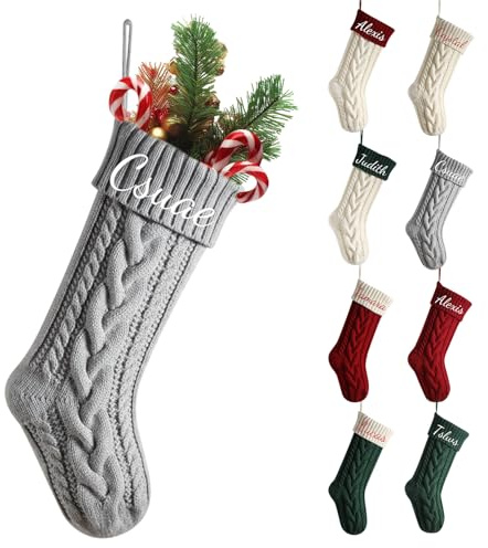 Generisch Nikolausstrumpf Personalisiert Weihnachtsstrumpf, Gestickt Nikolaus Socken, Nikolausstiefel Zum Befüllen Mit Namen Weihnachtssocken Zum Aufhängen Maschenware 18inch/46cm (Grau)