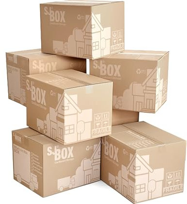 S&J 5 Strong Large Cardboard Storage Packing Moving House Boxes with Room List 52cm x 30cm x 30cm 47 Litres – Perfect Moving Boxes Large Strong, Packing Boxes for Moving House