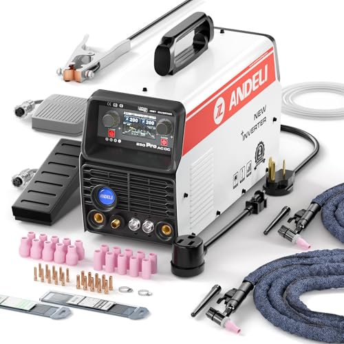 ANDELI 10-in-1 Aluminum TIG Welder with Foot Pedal AC/DC，Large LCD Digital Display 205Amp Cold TIG Welder with Pulse/Square/Sine/Trapezoidal Wave/Stick/Cold/Spot,110V/220V Dual Voltage