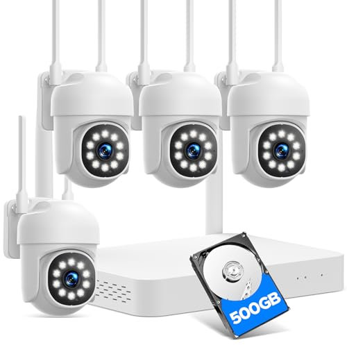 CAMCAMP Wireless CCTV Camera Systems - 10CH 2K NVR Auto Tracking 4pcs 2MP HD Outdoor CCTV Cameras with 500GB Hard Drive, 2-Way Audio, Color Night Vision, No Subscription