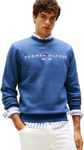 Tommy Hilfiger Sweat Homme Tommy Logo sans Capuche, Bleu (Aegean Sea Heather), XXL