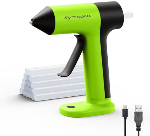 Tilswall Pistola per colla a caldo senza fili da 4 V, preriscaldamento rapido 30 s, con 20 bastoncini di colla (20 x 140 mm), ricaricabile da 2000 mAh, tipo C, ideale per fai da te, riparazioni