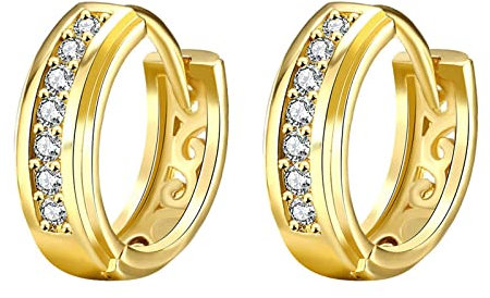 Epinki Ohrringe, Klassiker Hoop Creole Damen, Vergoldet Ohrringe Boho mit Zirkonia, Gold