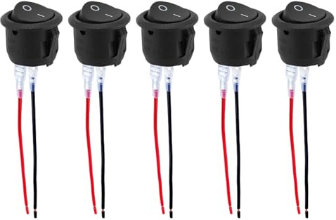 5 Stück Kippschalter 12v mit Draht,Wippschalter 12v Schalter,2 Polig Ein/Aus Einrastbare,Spst Switch 10 A/125v,6 A/250v,Runder Selbstsichernder,Rund Button für Lichtschalter Wohnmobil Auto Motorrad