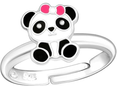 Monkimau Panda Kinder Ring 925 Silber - Größe 2,5 | Hypoallergen Kinderohrringe | Mädchen Schmuck Geschenk Geschenkidee