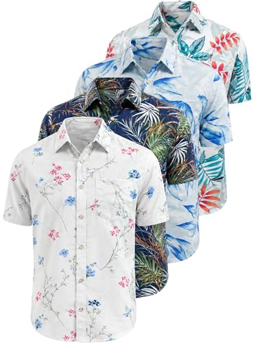 WJL WHISPERING JONES LONDON Mens 4 Pack Hawaiian Short Sleeve Beach Holiday Summer Designer Floral Shirt Menswear Printed Top