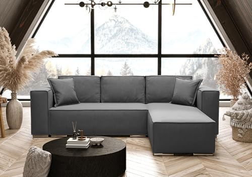 AXLIVING Grau Ecksofa mit Schlaffunktion Vinoria L-Form 255 cm Rechts