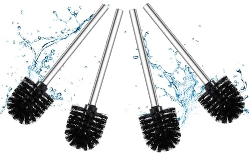 WC Bürsten Schwarz 4er Set, WC Bürsten mit 6,5 cm Durchmesser, Klobürste Schwarz,Toilettenbürste mit Edelstahlgriff, Abnehmbare Bürstenköpfe,Toilet Brush, Toilettenbürste Edelstahl Klobürste Ersatz