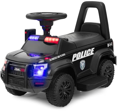 SOARS Kinder Elektroauto Polizei 6V, Kinderauto mit Sirenengeräuschen, Megafon, Warnlicht, Elektro Auto mit Fußpedalen, für Jungen und Mädchen ab 1 Jahr (Schwarz)