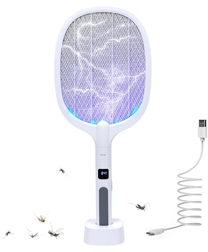 Fly Zapper Electric 3500V with Protective Net Layer – Electronic Bug Swatter Racket for Mosquito & Insect Control – Indoor & Outdoor Pest Catcher