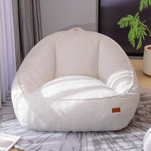 UODERS Sitzsack mit Memory-Foam-Füllung, Großer Cord Sitzsack für Erwachsene & Kinder, Bequemer Boneless Bean Bag mit Tragegriff für Wohnzimmer, Schlafzimmer, Gamingzimmer, Büro & Balkon(Weiß-L)
