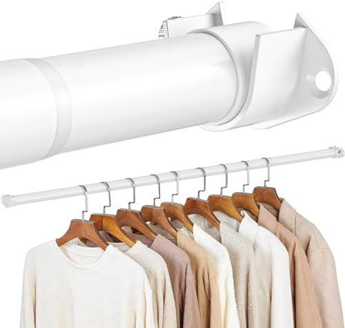 Wardrobe Rail 42-134cm Extendable Clothes Rail White Wardrobe Pole Stainless Steel Adjustable Clothes Rail Heavy Duty Hanging Rails For Clothes,Wardrobe,Doorway,Windows 32mm