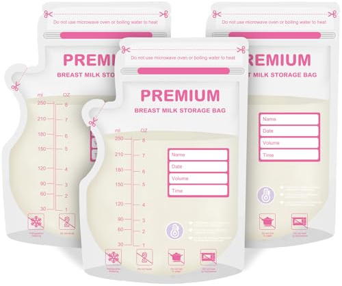 CIMOYBAI 100 sacchetti monouso per latte materno, 210 ml, senza BPA, design a prova di perdite, con beccuccio, autoportante, possono essere congelati, salvaspazio