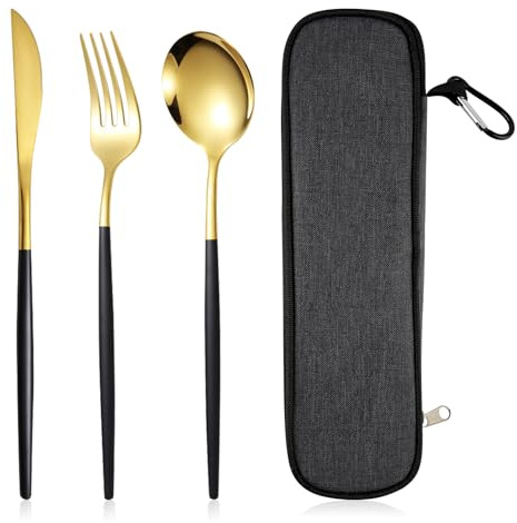MYHOGOOD Stainless Steel Silverware Set for 1,Portable Reusable Knife Fork Spoon Cutlery Set with Case,4Pcs Flatware Set for Home,Kitchen,Travel,Camping Lunchbox