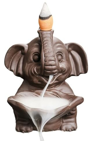 2026 Räuchergefäß in Elefantenform Keramik für, Rückfluss-Aromatherapie, dekoratives Ornament, Schreibtisch-Elefantenhalter, Entspannungsaccessoire (Coffee, 10.5cm)