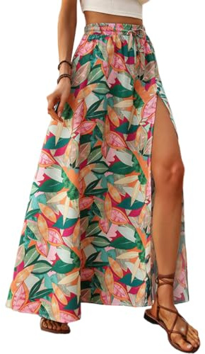 ABINGOO Gonna Lunga Donna Estiva Boho A Line Elastico Vita Alta con Spacco