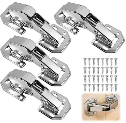 4 Stück Aufschraubscharnier Softclose, 90° Schrankscharniere 113×43 mm, | Scharniere Schranktür mit Scharnierschrauben, mit Hydraulische Dämpfung und 32 Schrauben, für Möbel, Schranktür, Holztür