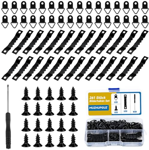 261 Pcs Crochet Cadre en Dents de Scie, Crochet Tableau Mural | Crochets à Visser pour Tableaux, Anneaux en D, Accroche Tableau pour Cadres Photo Maison Bureau