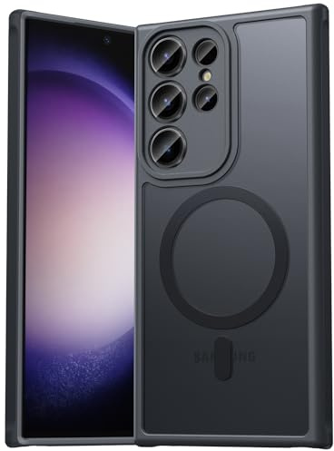 EASDNB für Samsung Galaxy S23 Ultra Hülle für Magsafe, Magnetisch Handyhülle für S23 Ultra Hülle, Kameraschutz Stoßfeste Kratzfeste Durchscheinende Schutzhülle für Samsung S23 Ultra Case, Schwarz