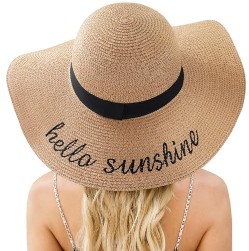 SSIMIDAPT Chapeau de Paille Solaire pour Femme, Chapeau de Paille Pliable à Large Bord, Chapeaux d'été Protection UV, Chapeaux de Plage Soleil, pour Les Femmes à la Plage, en Voyage et en Vacances