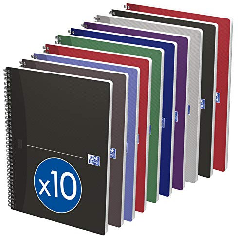 Oxford Lot de 10 Cahiers Essentials Grands Carreaux Seyès 100 Pages Reliure Spirale Couverture Carte Couleurs Assortis, A4 (21 x 29,7 cm)