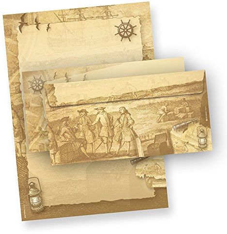 Briefpapier mit Umschlag Piraten & Seefahrer 25 Sets beidseitig bedruckt A4 Briefpapier Set Schiff maritim
