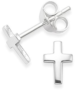 Argemt 925/1000 petites croix boucles d'oreilles - Taille : 7mm x 5mm x 1mm d'épaisseur Boîte-cadeau