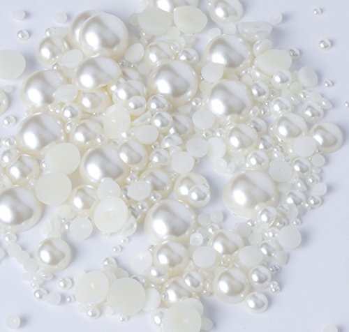 15g Mixed Colours Size Flat Back Pearls Cabochons Decoden 2mm - 12mm Bling (Ivory)