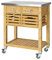 SoBuy® FKW40-N, Bamboo Kitchen Serving Trolley Storage Trolley Cart with Stainless Steel Worktop