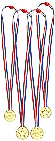 Boland 30818 - Medaillen, Durchmesser 3,5 cm, 4 Stück im Set, Gewinner, Fan, Fußball, Sport, Geburtstag, Mottoparty