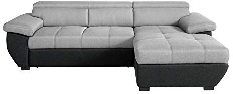 Mivano Ecksofa Speedway / Moderne Couch in L-Form mit verstellbaren Kopfteilen und Recamiere / 267 x 79 x 170 / Zweifarbig: Grau-Schwarz