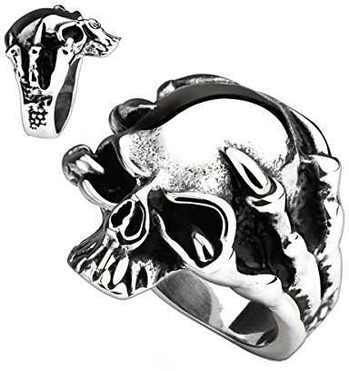Piersando Herren Ring Edelstahl Biker Rocker Drachen Klaue Totenkopf Männer Herrenring 25mm Breit Silber Größe 70 (22.3)