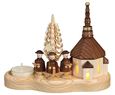 Volkskunstwerkstatt Unger Kurrendebrettchen mit LED innenbel. Seiffener Kirche für Teelicht - Echt Erzgebirge® #0439E