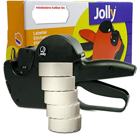 Preisauszeichner Set Jolly C8 inkl. 5 Rollen 26x12 Preisetiketten - weiss Tiefkühl | Aufdruck: mindestens haltbar bis | HUTNER
