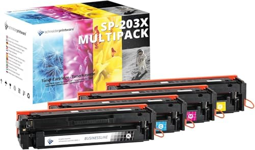 4 Schneider Printware Toner | 40% höhere Reichweite | kompatibel zu HP 203X, 203A, CF541X, CF542X, CF543X für HP Color Laserjet Pro MFP M281fdw, M280nw, M281fdn, M254nw, M254dw, M254n