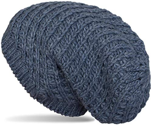 styleBREAKER Unisex Strick Beanie Mütze grob gestrickt, Slouch Longbeanie, Grobstick Winter Strickmütze 04024158, Farbe:Blau