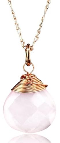MadamLili Rosenquarz Edelstein Anhänger – 925 Sterling Silber rosegold vergoldet – Drahtumwickelter Anhänger – Damen Halskette 50 cm – Handgefertigter Edelsteinschmuck – Schmuckbox