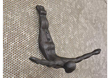 Ablerhome Decoration Diving Man Coat Hook Cast Iron Metal Figure Wall Mount Hanger Decor Towel Scarf Rack (Diving Man Hook)