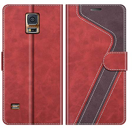 MOBESV Hülle für Samsung Galaxy S5 Handyhülle, Lederhülle mit Kartenfach, Klapphülle mit Ständer, Flip Case Handytasche Schutzhülle, Modisch Rot